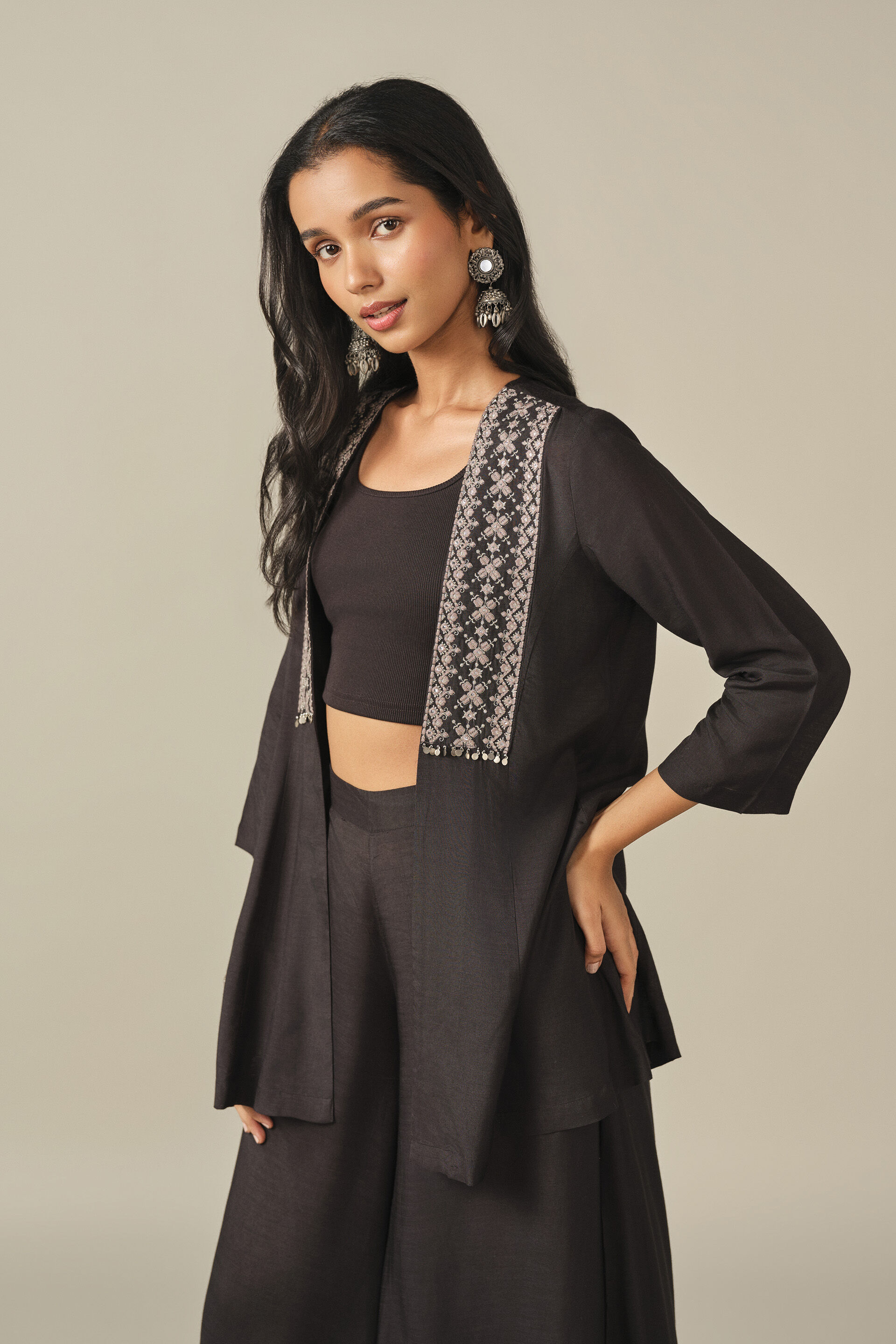Embroidered Shrug in Black, Black, image 4